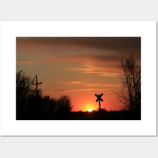 Railroad Crossing at Sunset Posters and Art